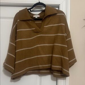 Love Tan Knit Sweater with White Accents